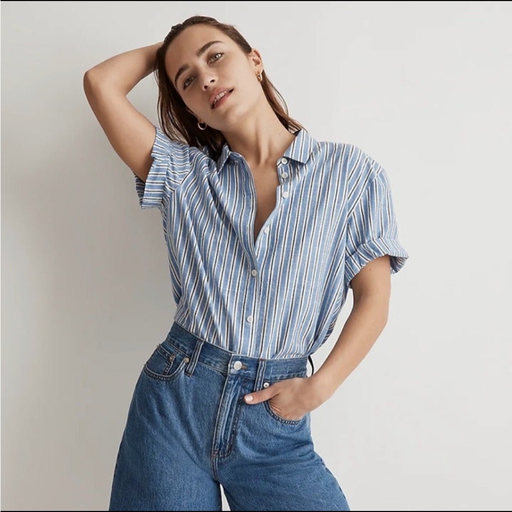 Nwt Madewell Slim Central Shirt In Stripe Xx-Small / Hermitage Blue